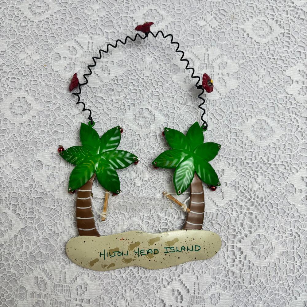 Vintage Hilton Head Island Palm Tree Swing Metal Hanging Souvenir Wall Decor